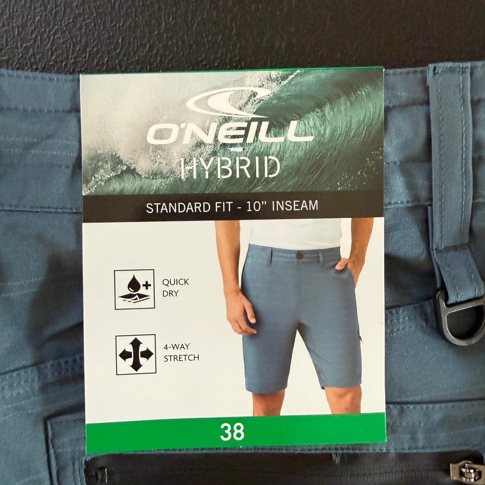 NWT O'Neill Hybrid Shorts Men 38 Blue 10" Inseam 4-Way Stretch Quick Dry Cargo